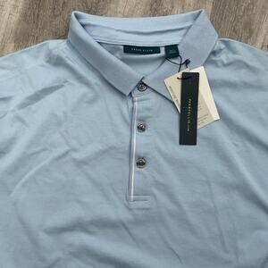 Perry Ellis Shirt Mens XLT Blue Short Sleeve Ringer Polo Moisture Wicking NEW